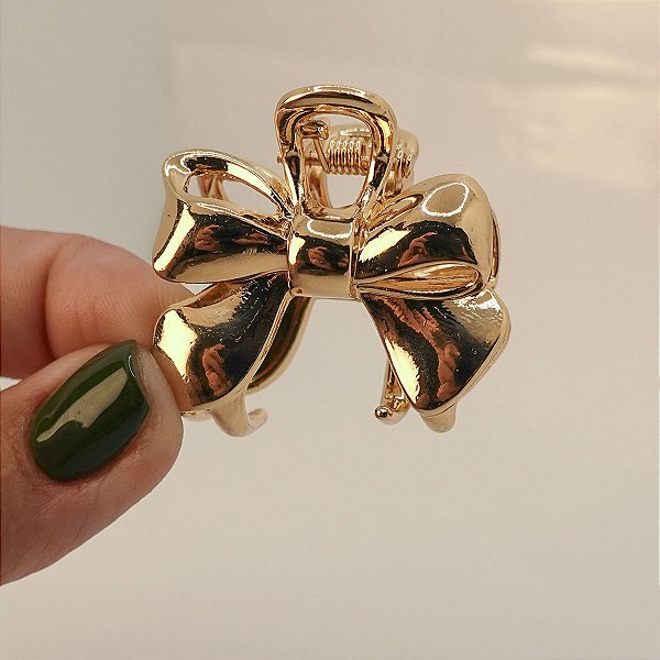 Mini Presilha Piranha de Cabelo Folheada Laço