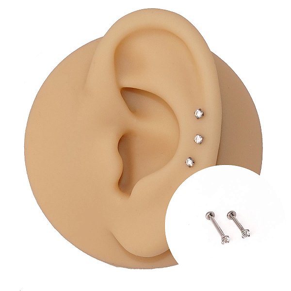 Piercing Australiano Labret em Titânio Zircônia Cravada