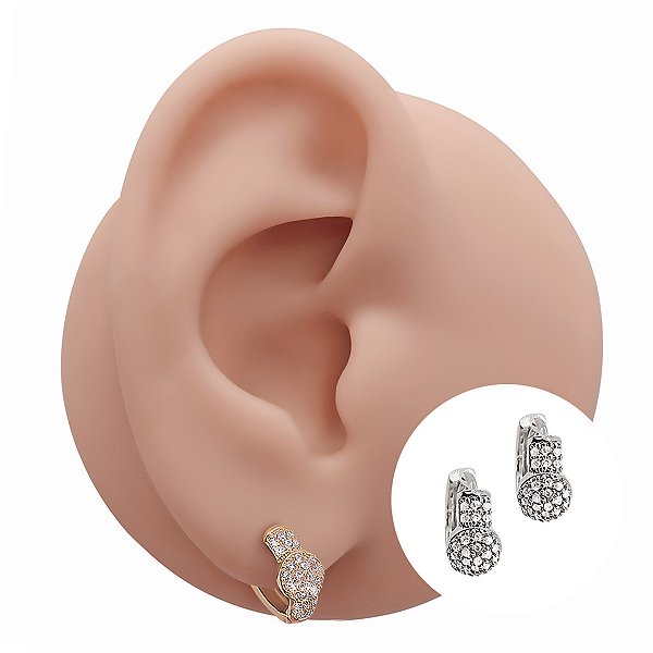 Brinco Argola Clicker Folheado Balls Zircônia