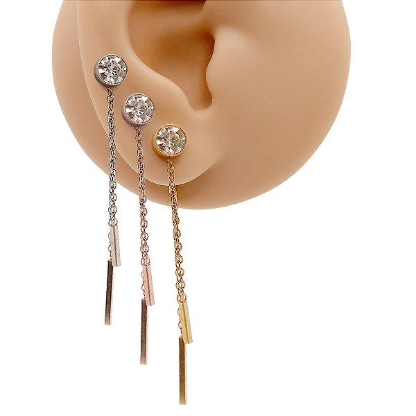 Brinco em Aço Cirúrgico Ponto de Luz Zircônia Pingente