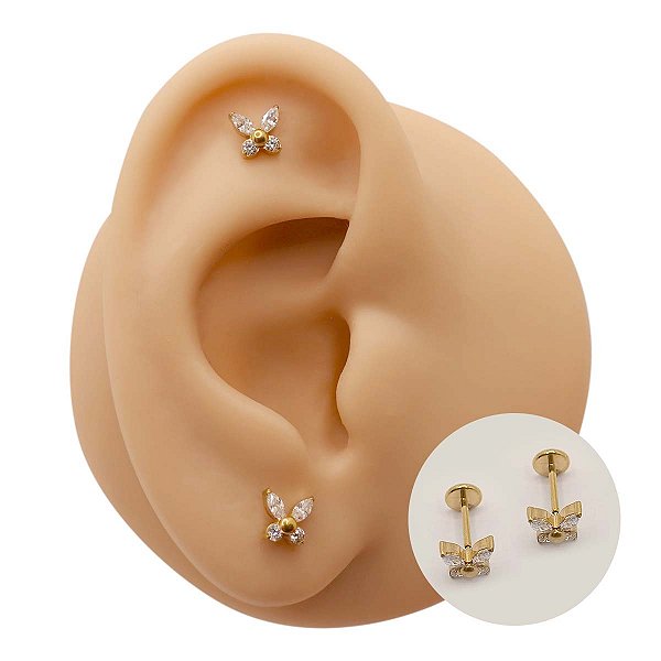 Piercing Labret Plug em Titânio Borboleta Zircônia