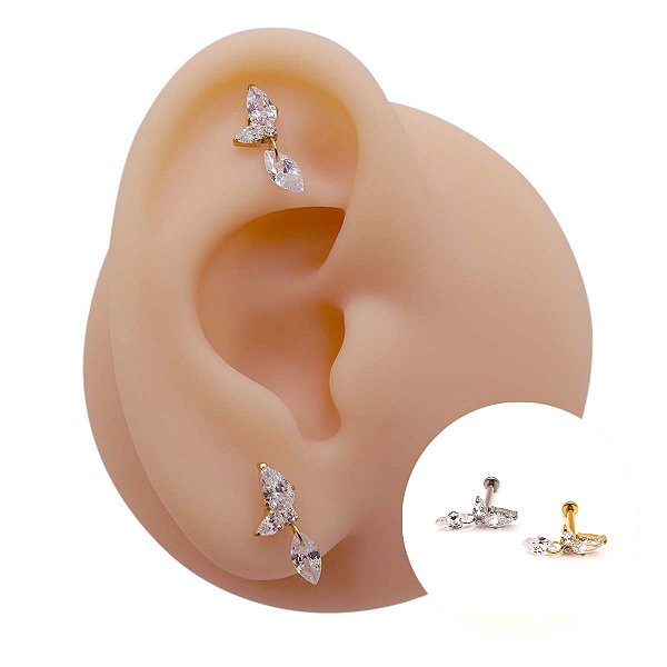 Piercing Labret Titânio Asa Pingente Cristal com Zircônia