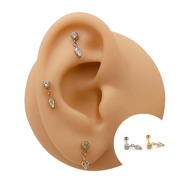 Piercing Labret em Titânio Pingente Navete Zircônia