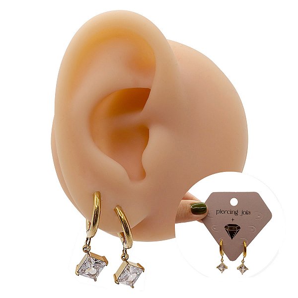 Brinco Argola Aço Pingente Quadrado