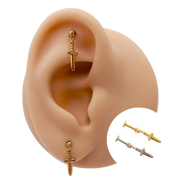 Piercing Labret em Titânio Pingente Espada