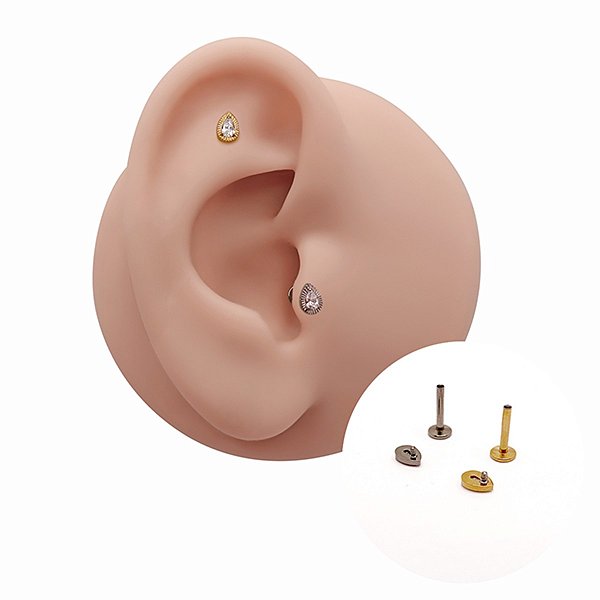 Piercing Labret em Titânio PVD com Zircônia Gota