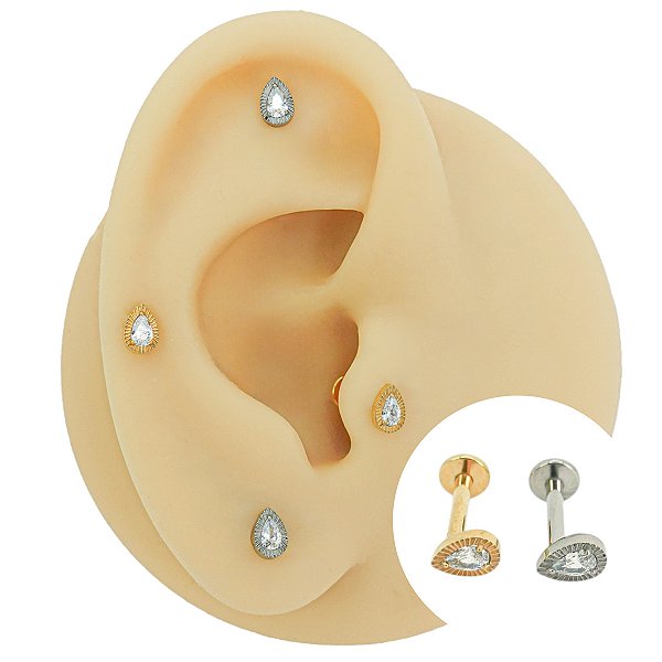 Piercing Labret em Titânio PVD com Zircônia Gota