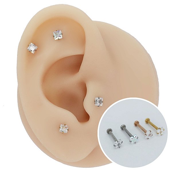 Piercing Labret em Aço PVD Quadrado