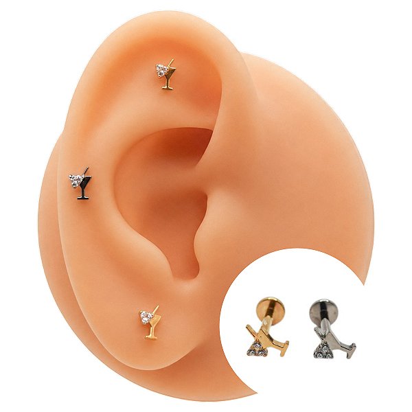 Piercing Labret em Titânio Taça Tiple Ice Zircônia