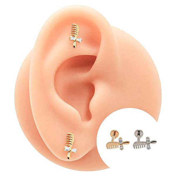 Piercing Labret em Titânio Pente Zircônia