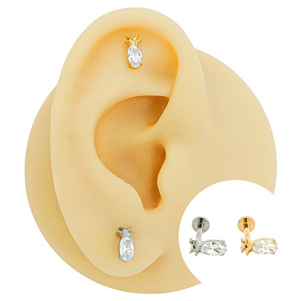Piercing Labret em Titânio Abacaxi Zircônia