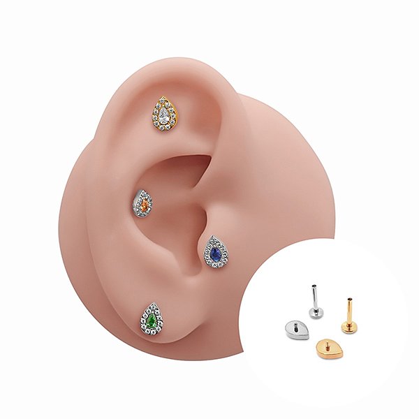 Piercing Labret em Titânio Gota London Zircônias