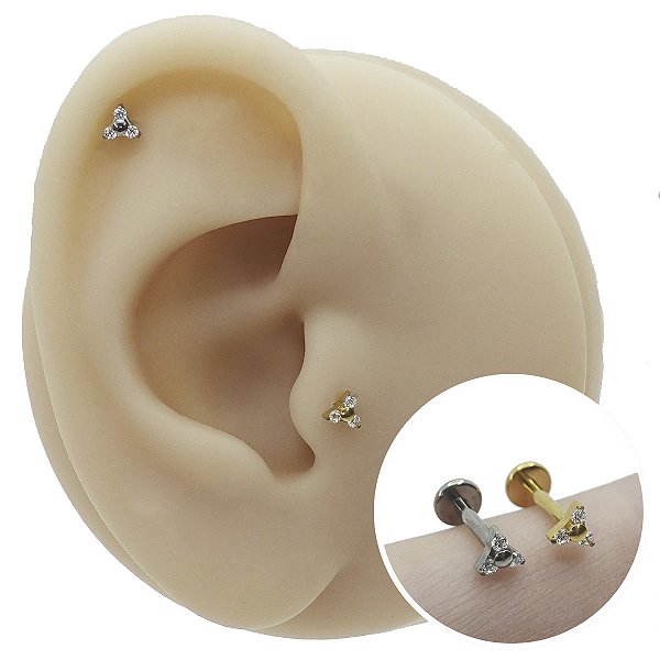 Piercing Labret em Aço PVD Flor Trinity