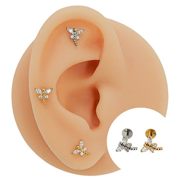 Piercing Labret em Titânio Libélula Zircônia