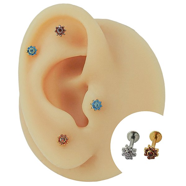 Piercing Labret em Titânio Flor 8 Pétalas Color