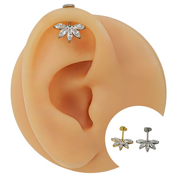 Piercing Labret em Titânio Plug Californiano Flower Zircônias