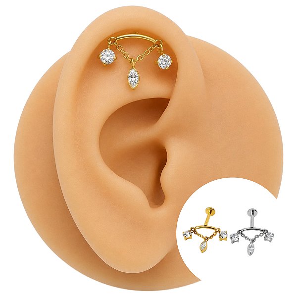 Piercing Labret Titânio Corrente Navete Zircônia