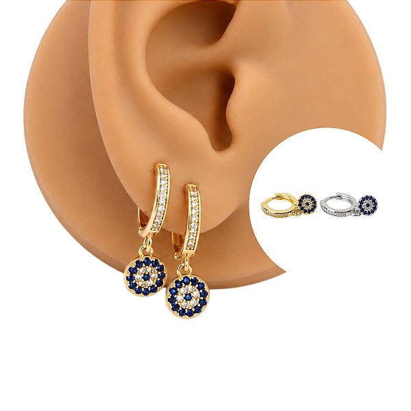 Brinco Argola Folheado com Zircônia Mandala Azul