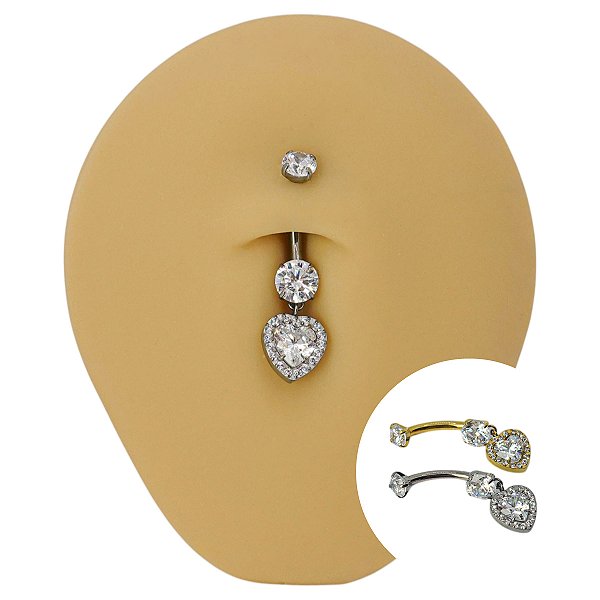 Piercing Banana Titânio Zircônia Pingente Coração