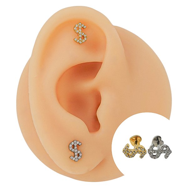 Piercing Labret Plug em Titânio Sifrão Zircônia