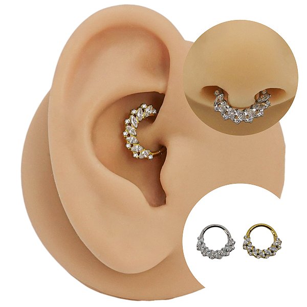 Piercing Argola Clicker em Titânio Navete Imperial Zircônias