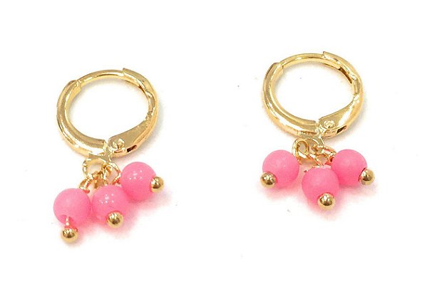 BRINCO OURO ARGOLINHA COM MIÇANGA PINK