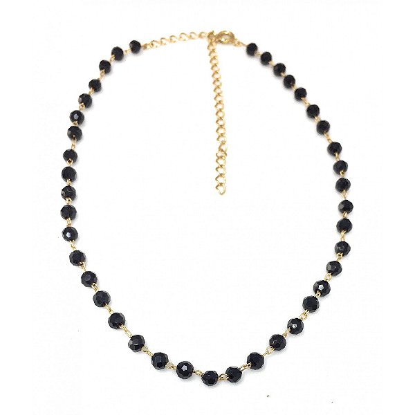 CHOKER OURO COM PEDRINHAS PRETAS