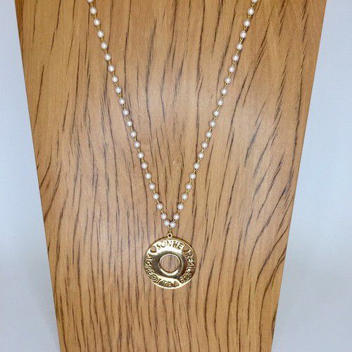 COLAR OURO LONGO PÉROLAS COM MANDALA