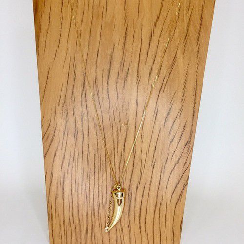 COLAR OURO LONGO DENTE DE SABRE E ZIRCÔNIA