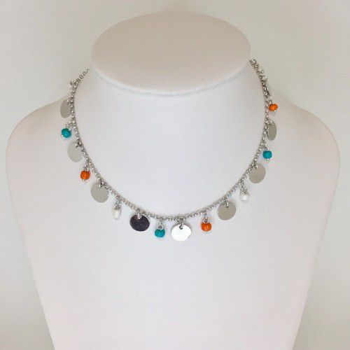 CHOKER RODIO COM PINGENTES MOEDA E PEDRINHAS COLOR