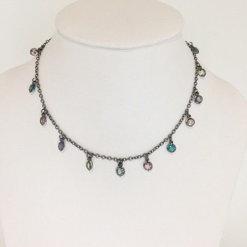 CHOKER RODIO NEGRO COM CRISTAL COLOR