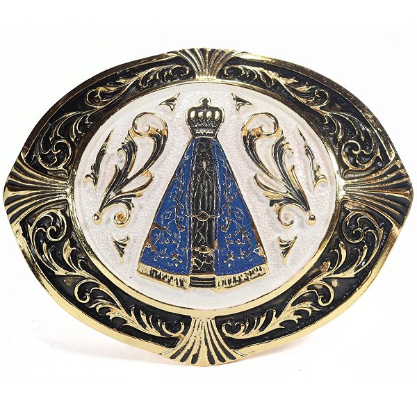 Fivela Country Nossa Senhora 012 - Ouro Velho Branco