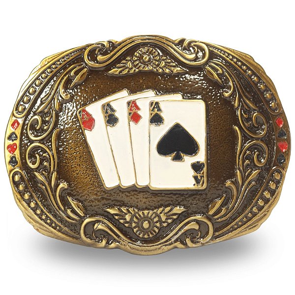 Fivela Country Quadra de Às 042 10x8 - Ouro Velho