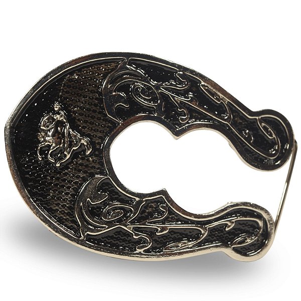 Fivela Country Ferradura 048 10x7 - Preto Prata