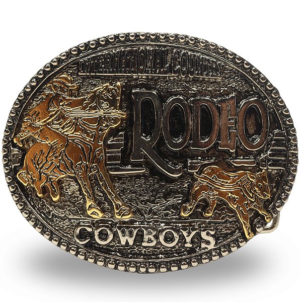 Fivela Country Rodeo Cowboys 052 7x6 - Prata Dourado