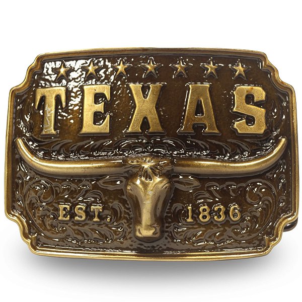 Fivela Country Texas Longhorn 054 8x6 - Ouro Velho