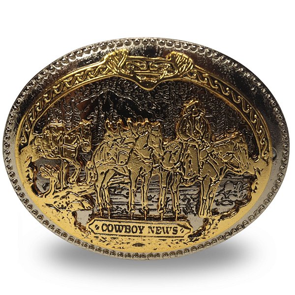 Fivela Country Cowboy News 055 8x6 - Dourado Prata