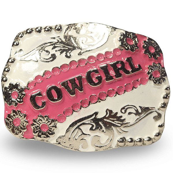 Fivela Country Cowgirl 055 8x6 - Rosa Branco