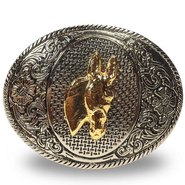 Fivela Country Mula 056 9x7 - Prata Dourado