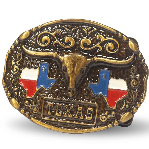 Fivela INFANTIL Country Texas Longhorn 065 5x4 - Ouro Velho