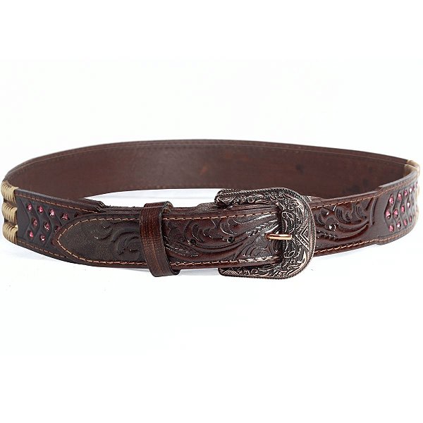 Cinto Strass com trança - Café