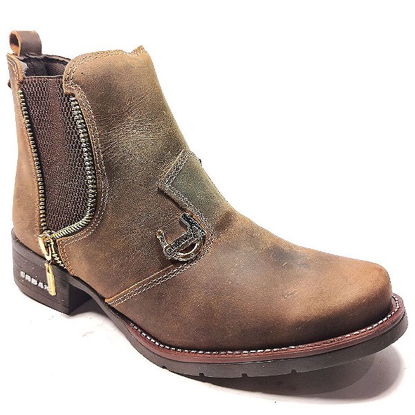 Botina Detalhe em Zíper Couro 806 - crazy horse tabaco