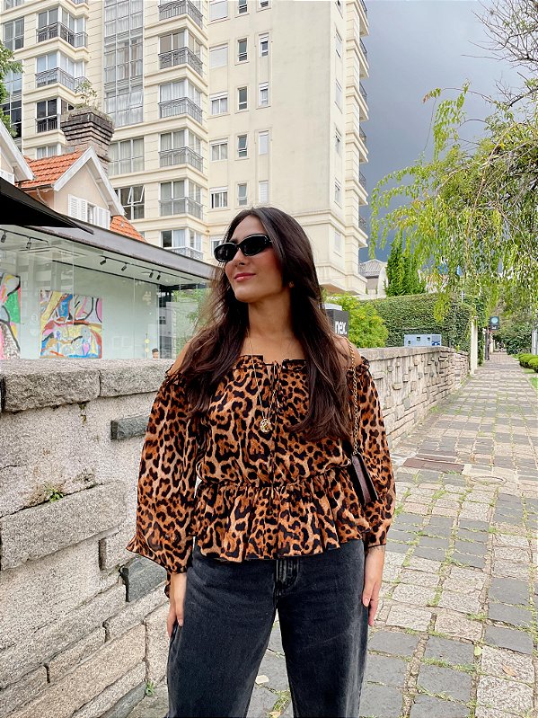 BLUSA OMBRO A OMBRO LEOPARDO