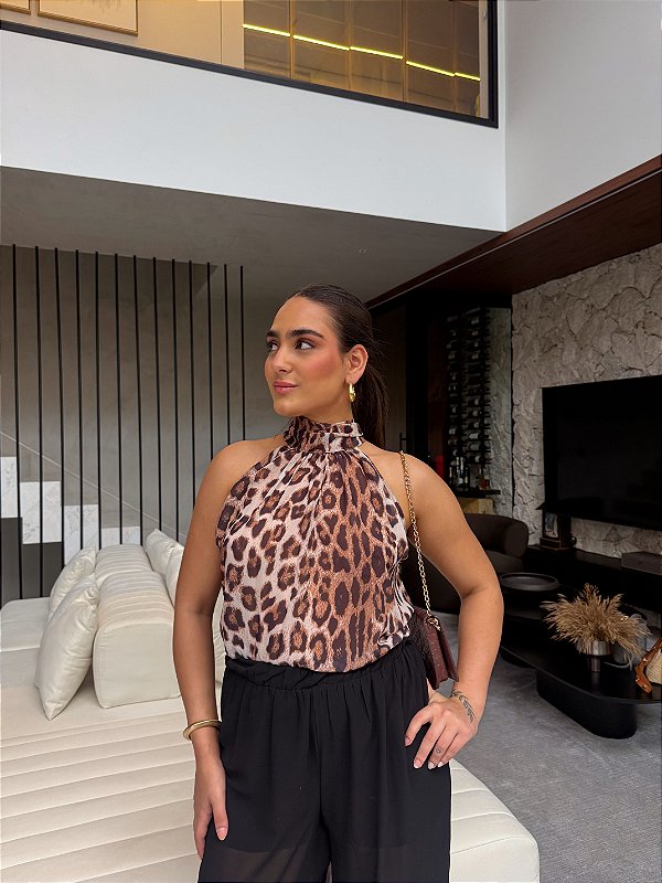 BLUSA FRENTE ÚNICA COM CHALÉ NAS COSTAS LEOPARDO