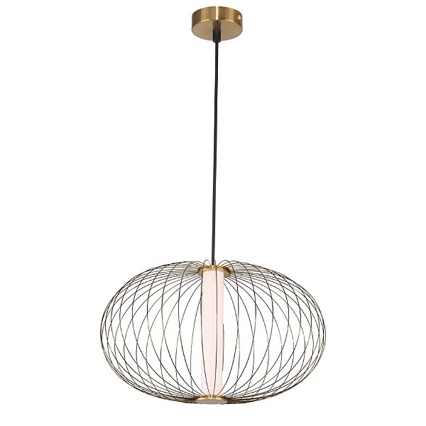 Pendente Lanterna Dourado e Branco (D)50Cm 16W 3000K | HC010