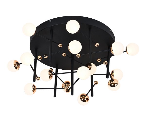 Plafon Fuxico Dourado Preto (D)58cm 15x3W 3000K | JU005