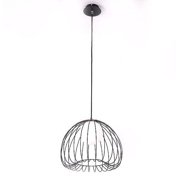 Pendente Lamp Preto Vidro Branco 38Cm X 33Cm 1xG9 | ML004B