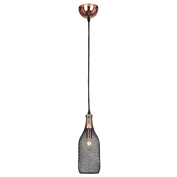 Pendente Copper Cobre e Preto (D)12Cm (A)31Cm 1Xe27 | XN004