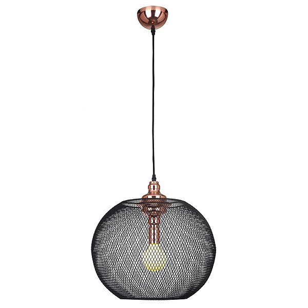 Pendente Copper Cobre e Preto (D)50Cm (A)48Cm 1Xe27 | XN005