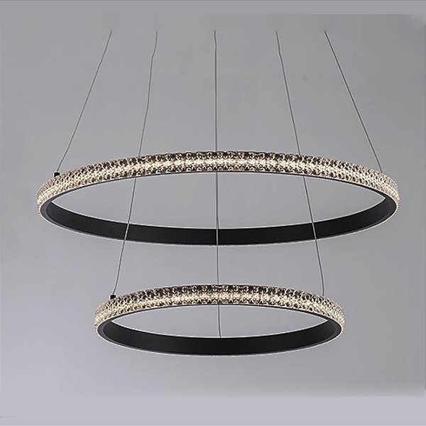 Pendente Led Quartzo Duplo Opus DN82284 Preto Ø600 x 30mm